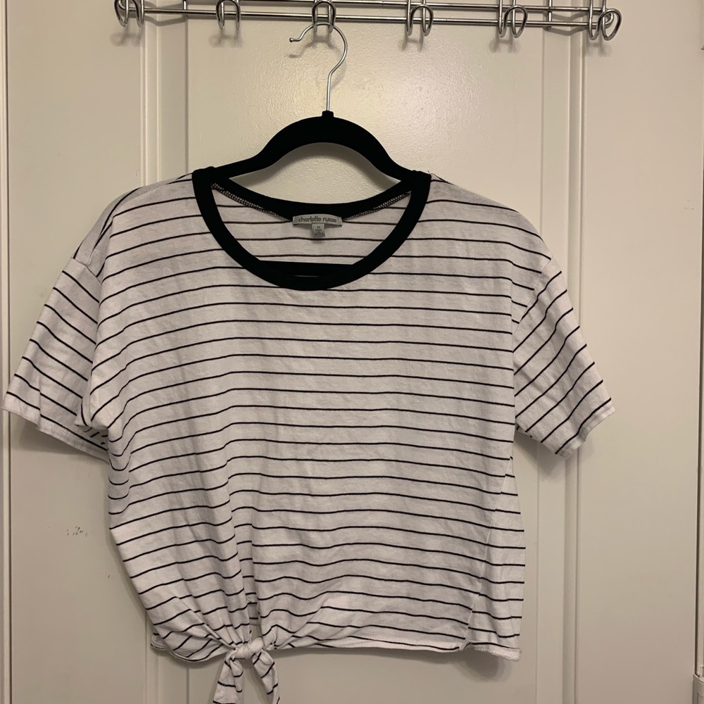 charlotte russe black and white stripped crop top